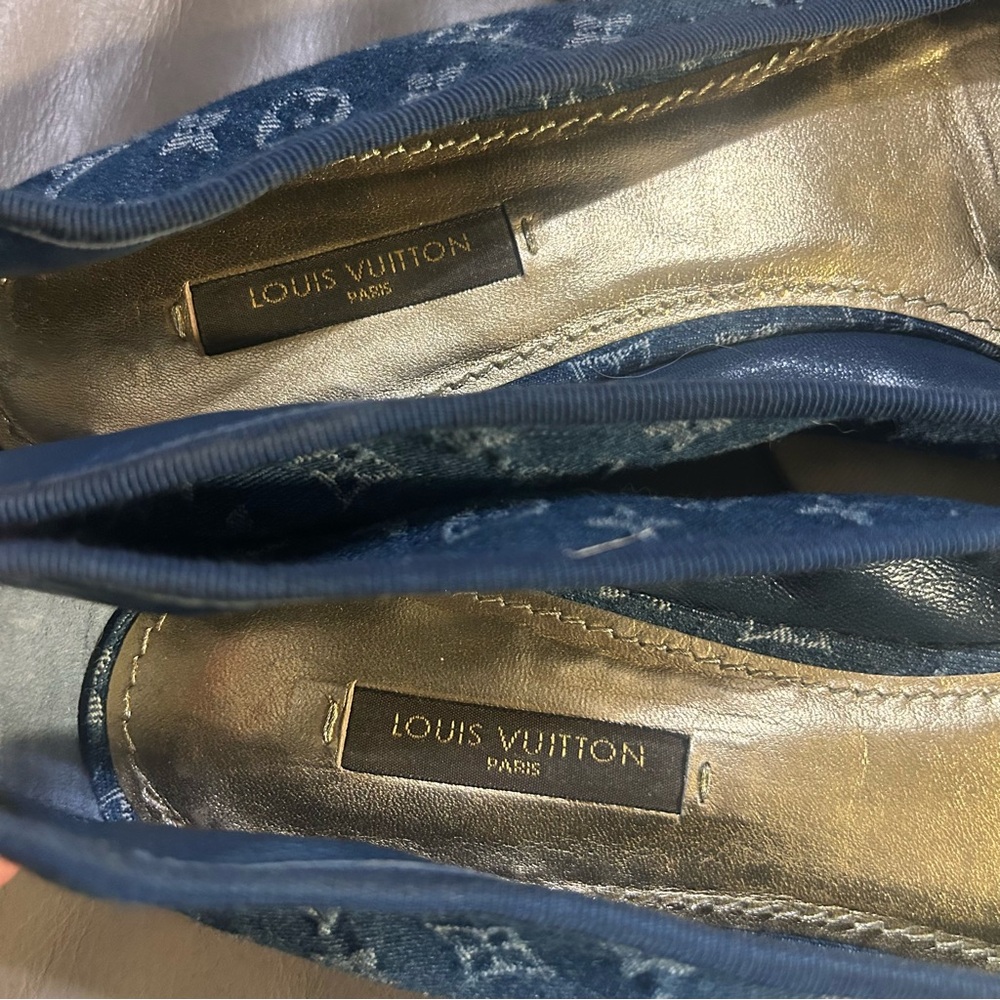 Louis Vuitton Blue Monogram Denim Ballet Flats with Beige Leather Buckle - Picture 11 of 14